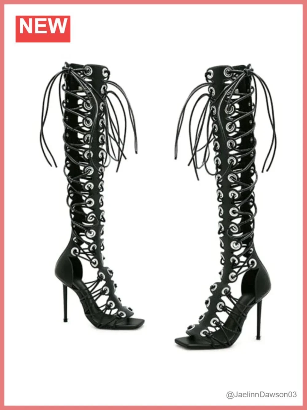 Women Gladiator Sandals High Heels Peep Toe Cut-Out Over The Knee Zipper Faux